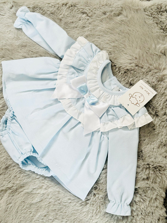 WeeMe Blue Waffle Frill Dress Set