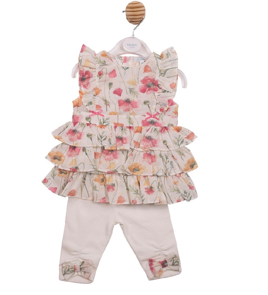 Mintini White Floral Dress & Leggings