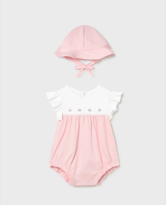 Mayoral Pink Flower Romper & Hat