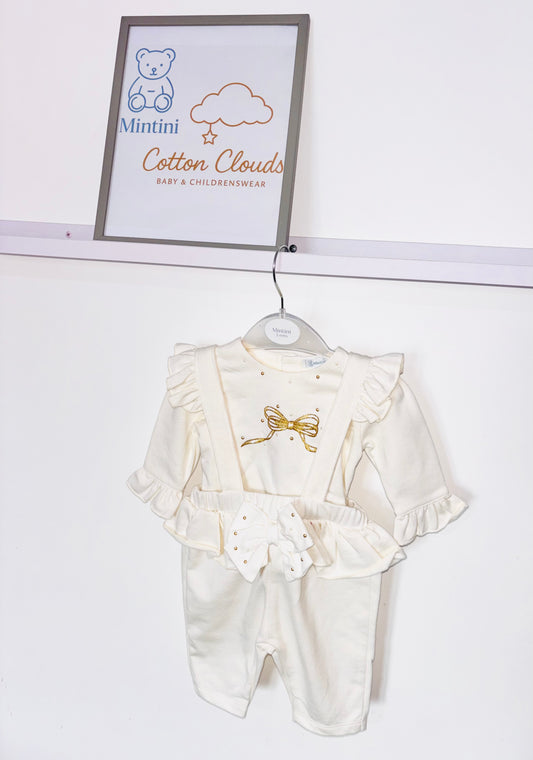 Mintini Ivory Bow Dungaree AW25 Set
