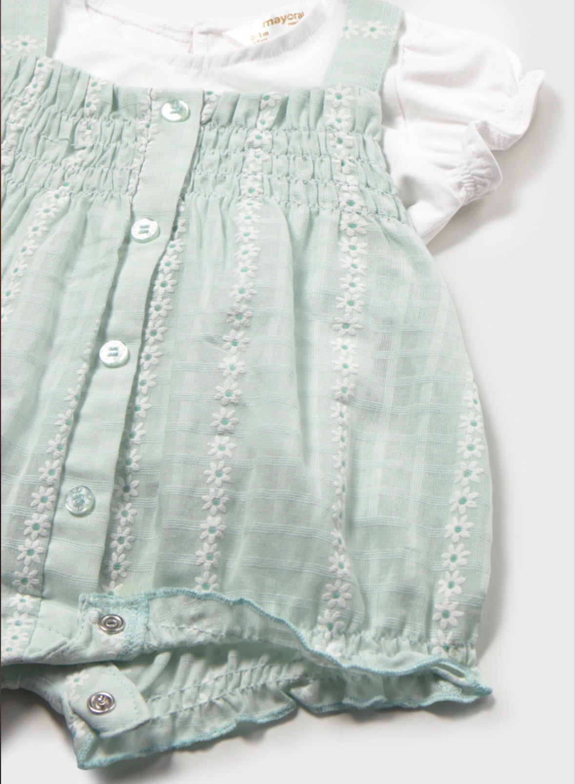 Mayoral Mint Floral Dungaree Set