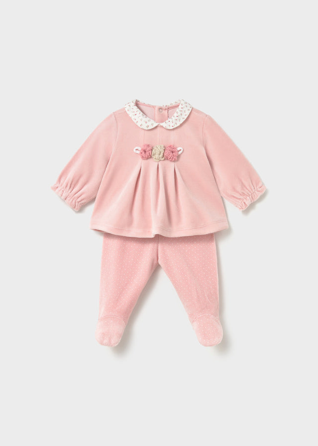 Mayoral Pink Flower Velour Trouser Set