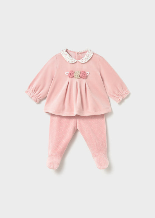 Mayoral Pink Flower Velour Trouser Set