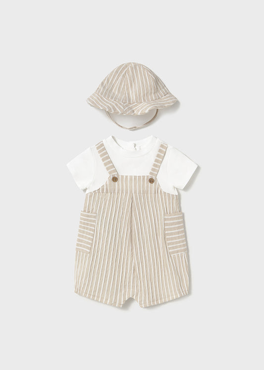 Mayoral Beige Stripe Dungaree Set