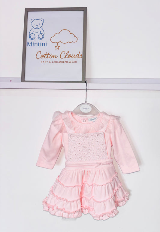 Mintini Pink Pearl Pinafore Dress Set AW25