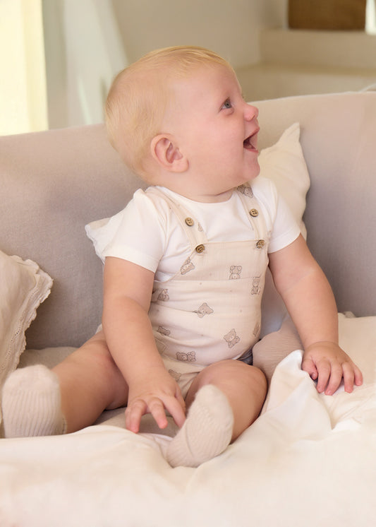 Mayoral Beige Teddy Dungaree & T-shirt