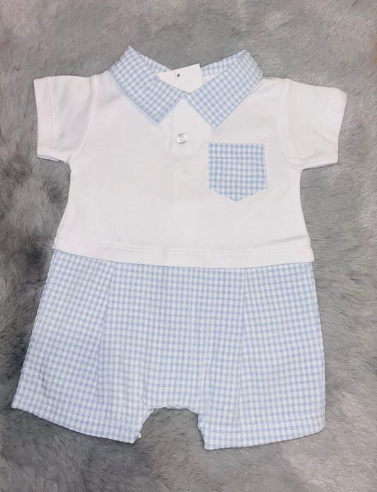 Blue Check Gingham Romper