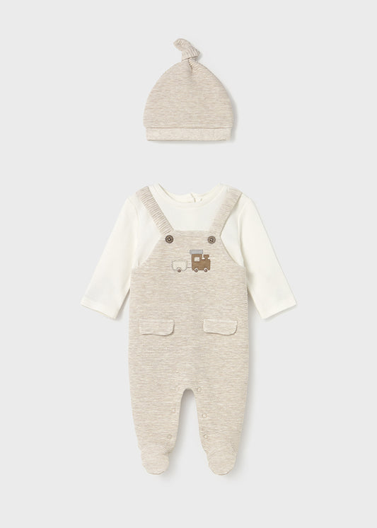Mayoral Beige Dungaree Hat Set