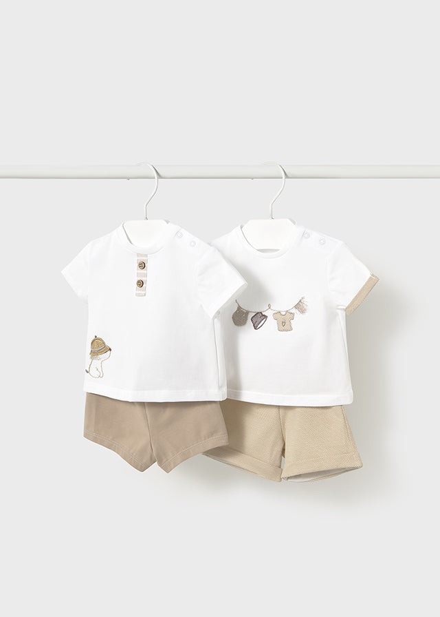 Preorder Mayoral Beige Shorts Set Two Pack