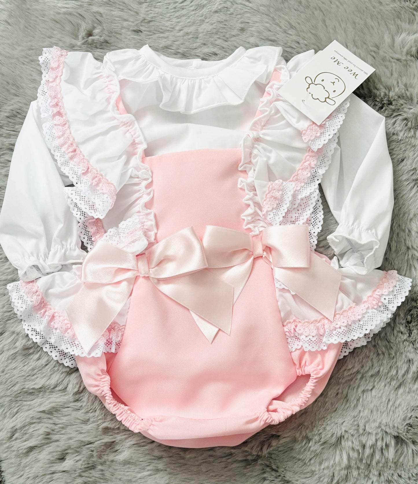 WeeMe Pink Frill Bow Romper Set