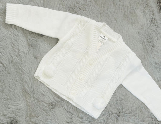 White Pom Cardigan