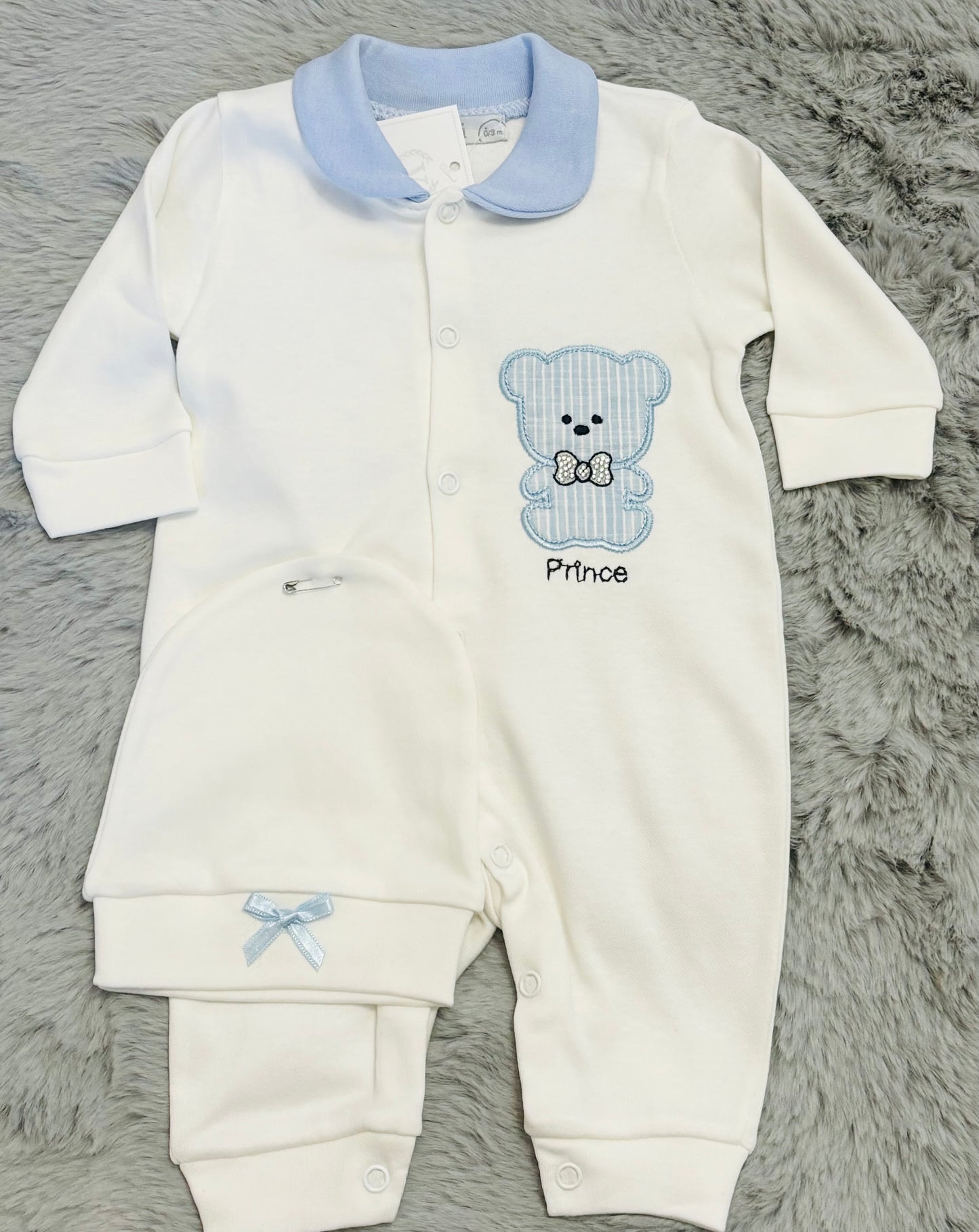 White & Blue Bear Onesie