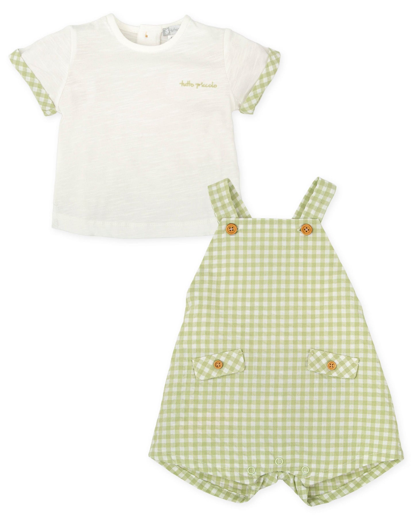 Preorder Tutto Piccolo Sage Check Dungaree Set