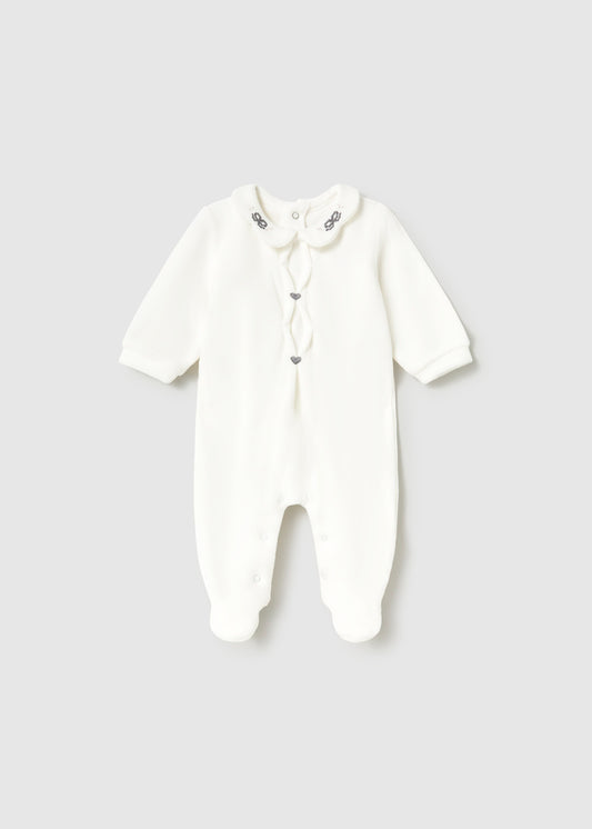 Mayoral White Velour Heart All in One