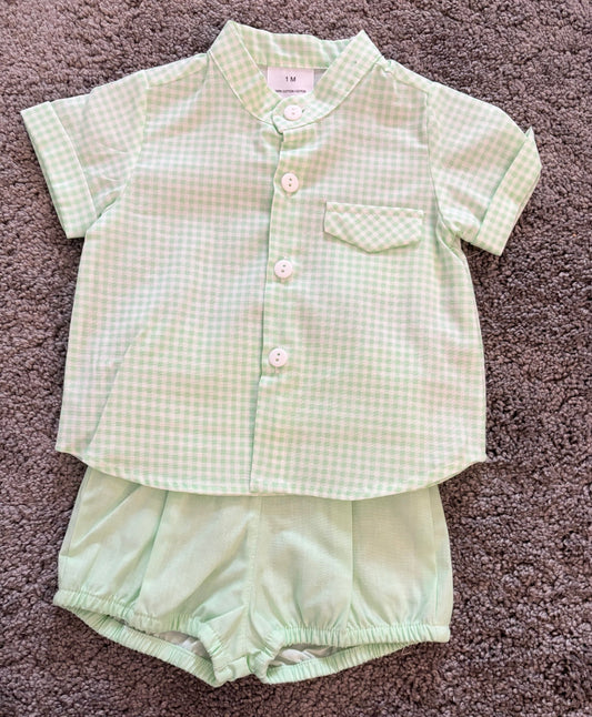 Mint Gingham Shirt Set