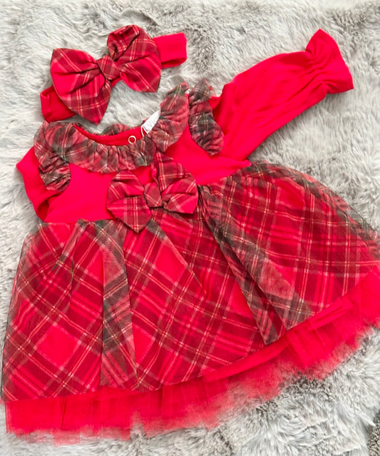 Red Tartan Tulle Dress & Headband