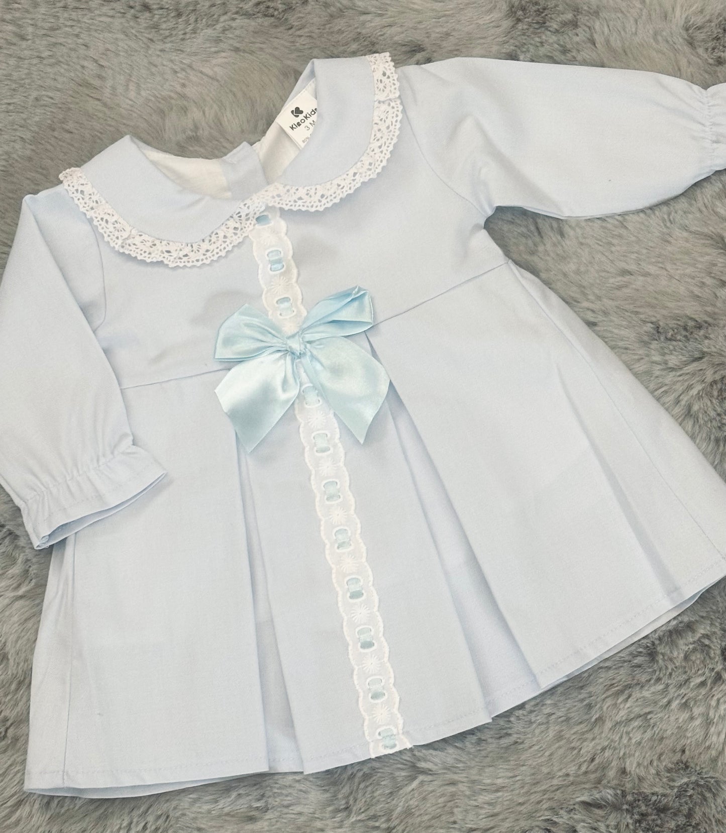 Blue Bow Long Sleeve Dress