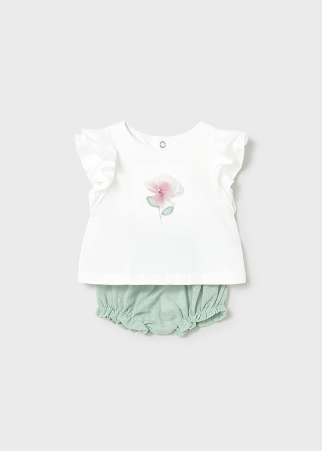 Mayoral Sage Flower Bloomer Set