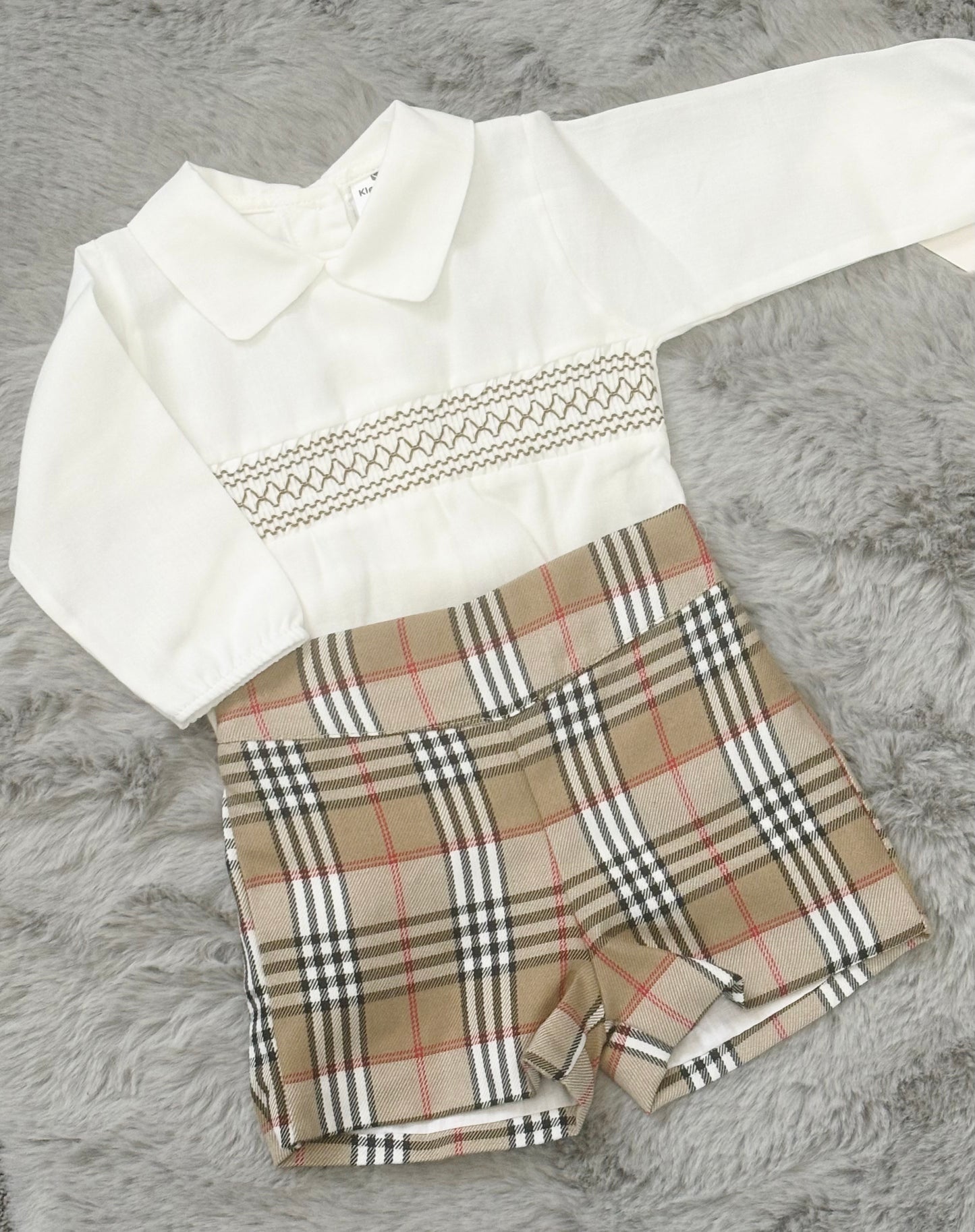 Beige Tartan Shorts Set