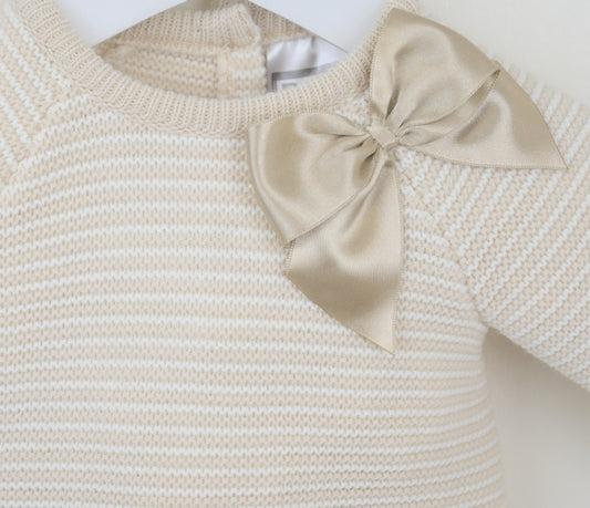 Pex Beige Bow Knitted Trouser Set
