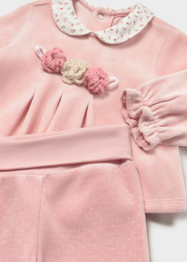 Mayoral Pink Flower Velour Trouser Set