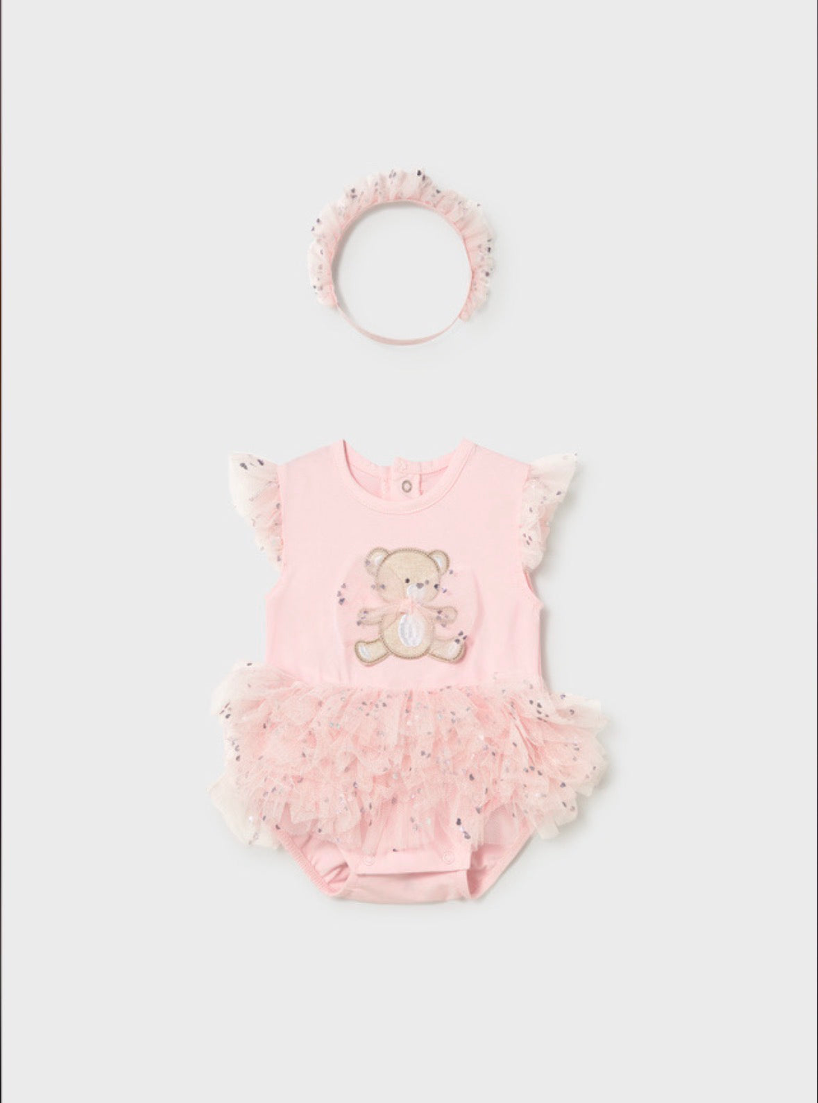 Mayoral Pink Bear Tutu Romper & Headband