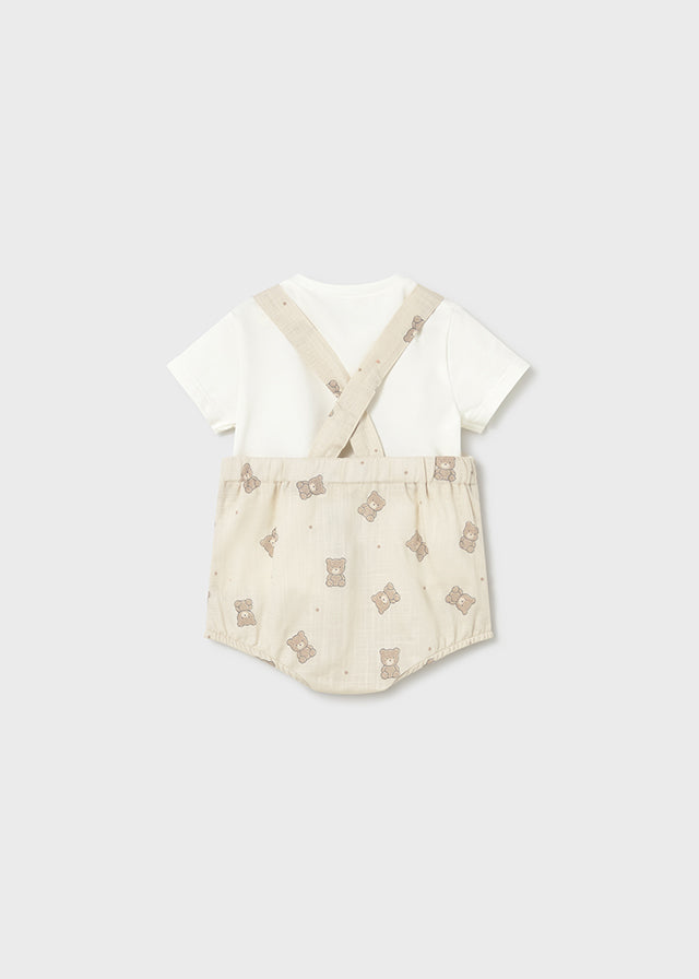 Mayoral Beige Teddy Dungaree & T-shirt