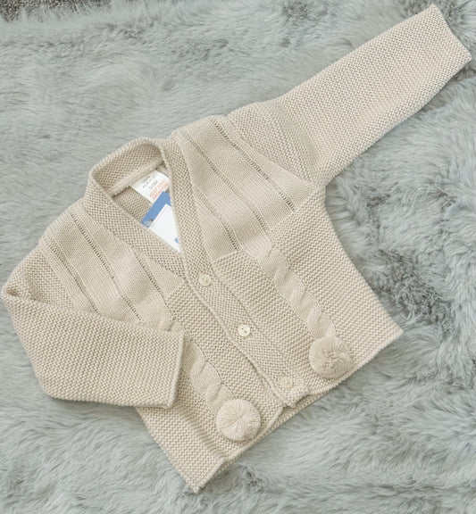 Beige Pom Cardigan