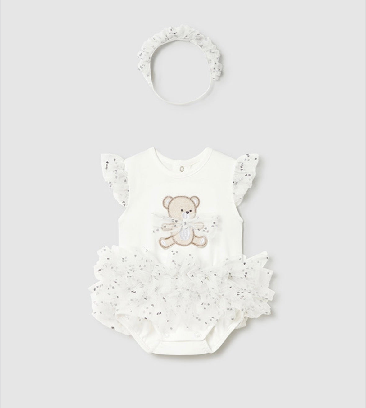 Mayoral White Bear Tutu Romper & Headband