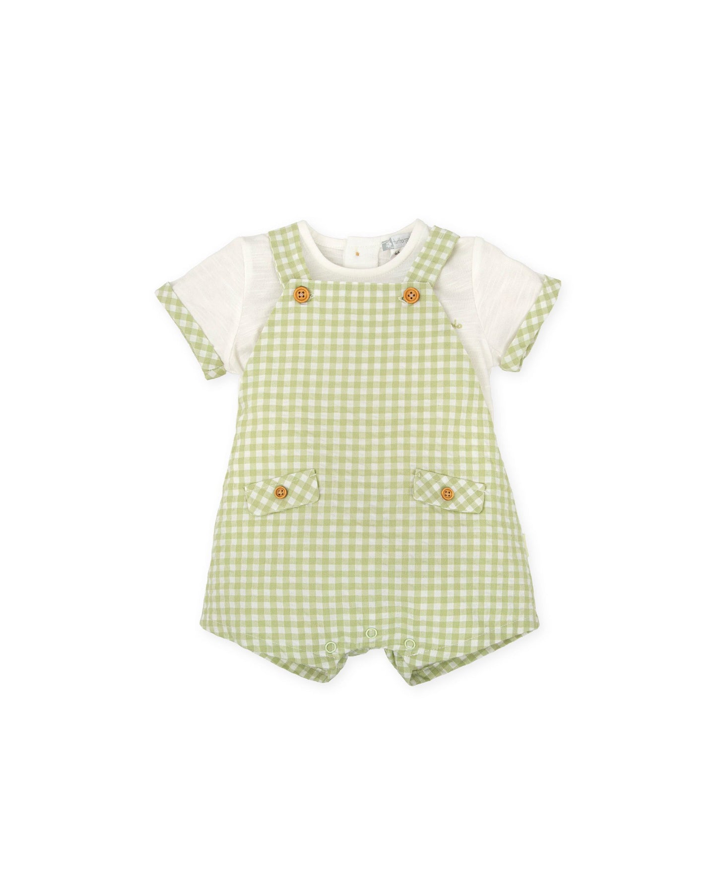 Preorder Tutto Piccolo Sage Check Dungaree Set
