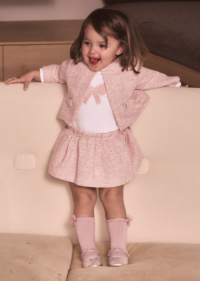 Mayoral Pink Tweed-Knit Skirt Set