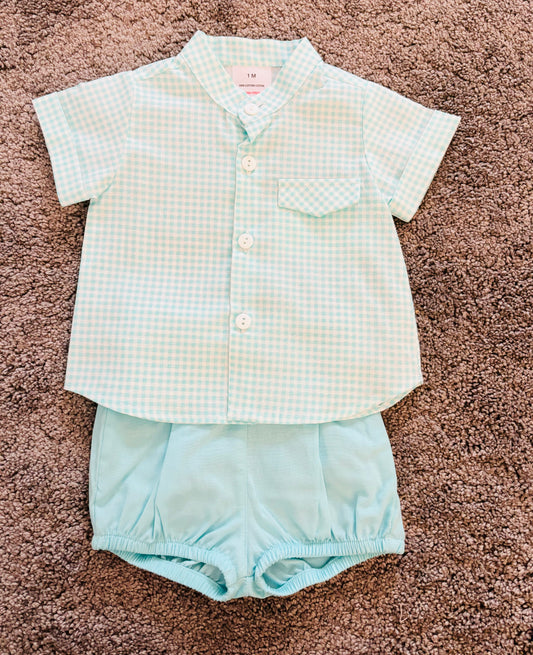 Blue Gingham Shirt Set