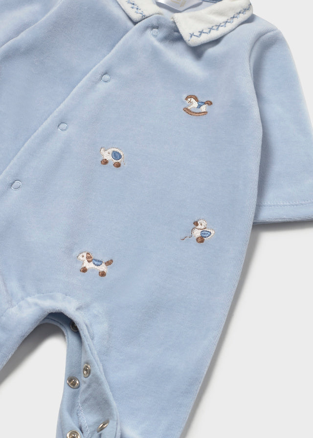 Mayoral Blue Toy Velour Onesie