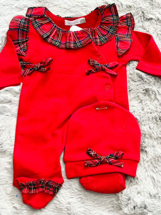 Visara Red & Tartan Bow Onesie