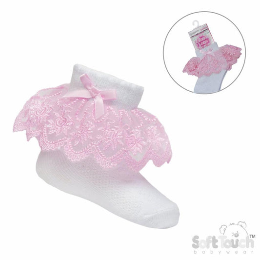 Pink & White Frill Sock
