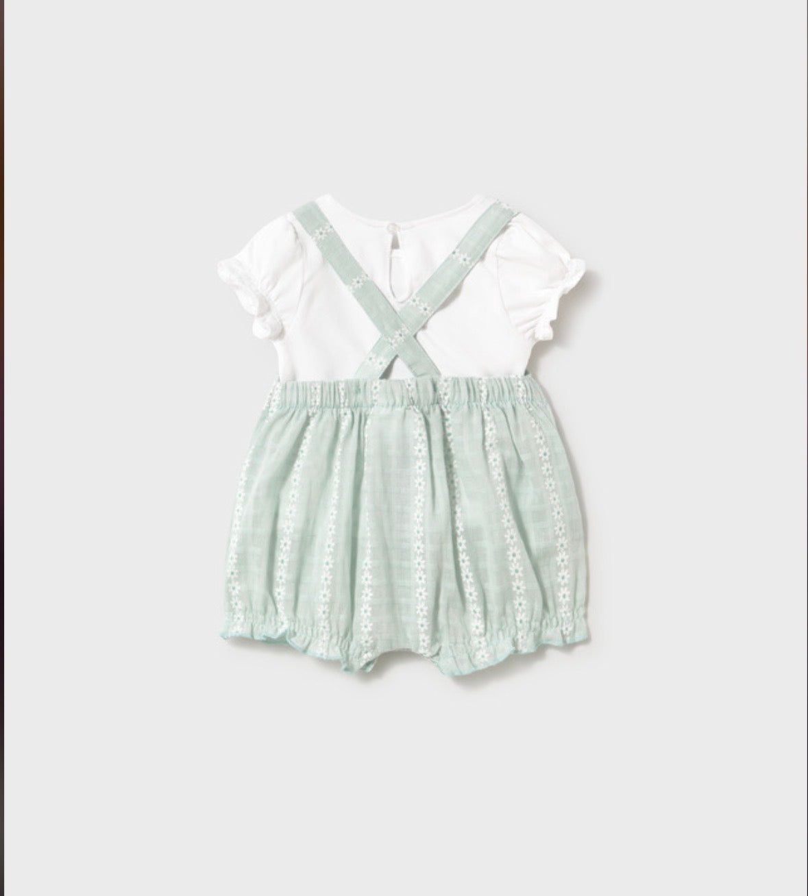 Mayoral Mint Floral Dungaree Set