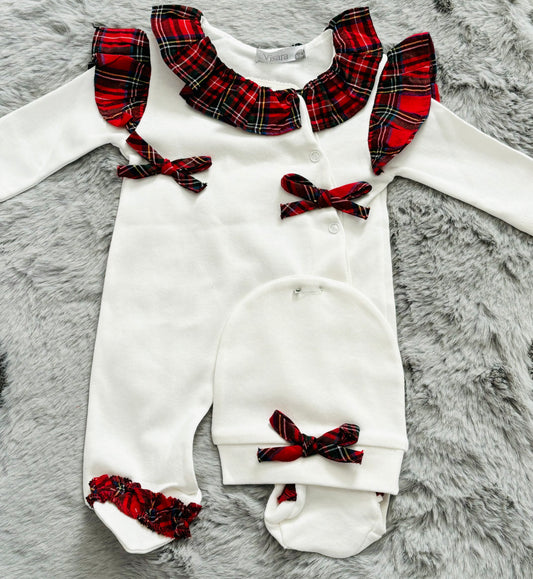 Visara White Tartan Onesie