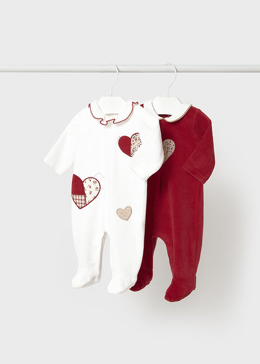 Mayoral 2 Pack Heart Cherry Velour Onesies