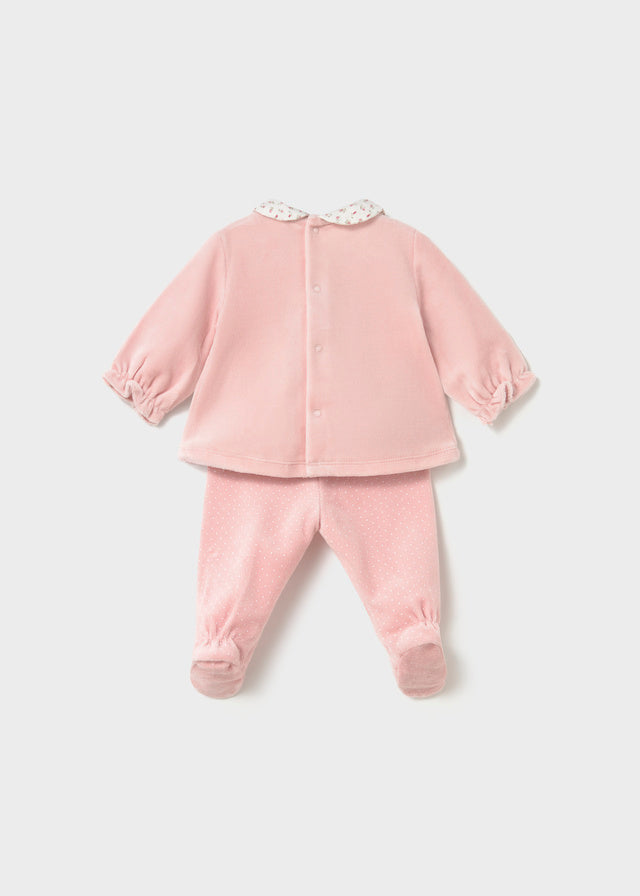 Mayoral Pink Flower Velour Trouser Set