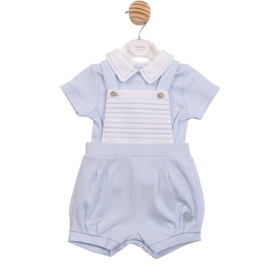 Mintini Blue Embroidered Dungaree Set