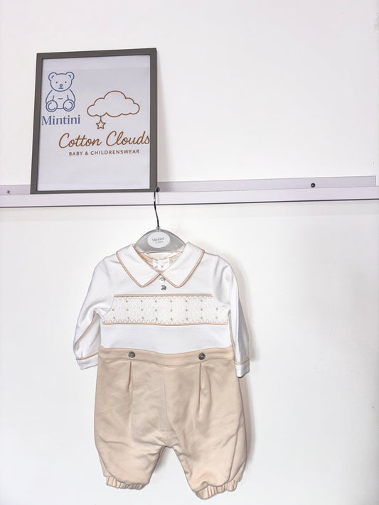 Mintini Beige Smock Onesie AW25