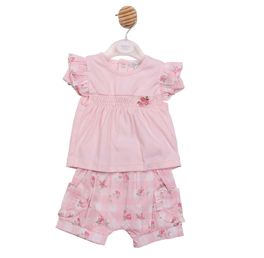 Mintini Pink Floral Shorts Set