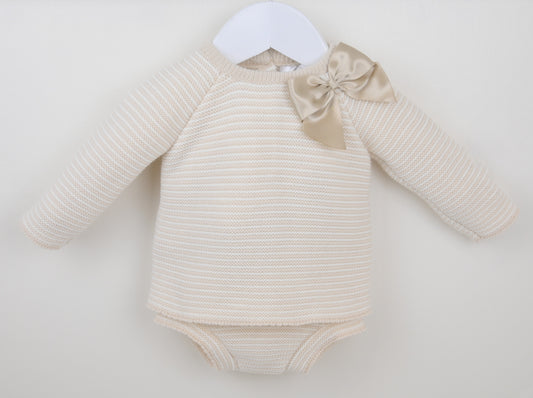 Pex Beige Bow Knitted Jam Pants