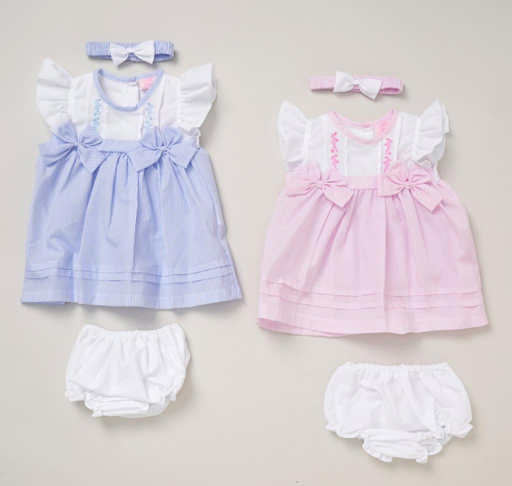 Pink Bow Stripe Dress Set