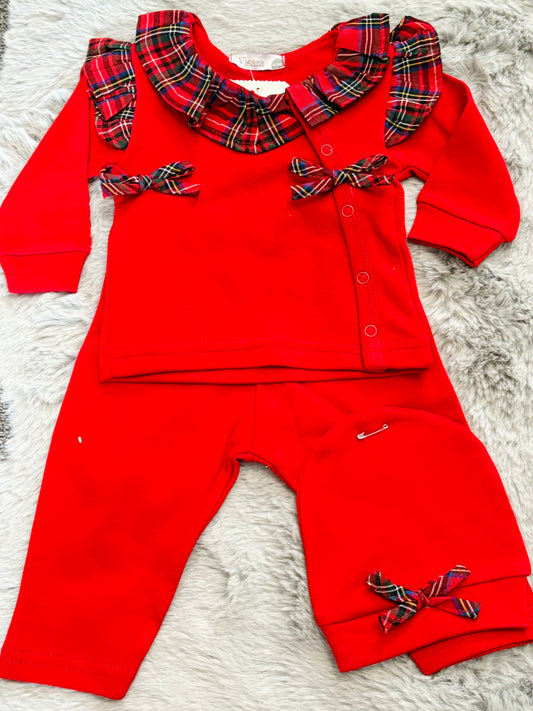 Visara Red Tartan Lounge Set