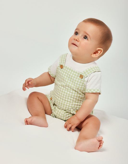 Preorder Tutto Piccolo Sage Check Dungaree Set