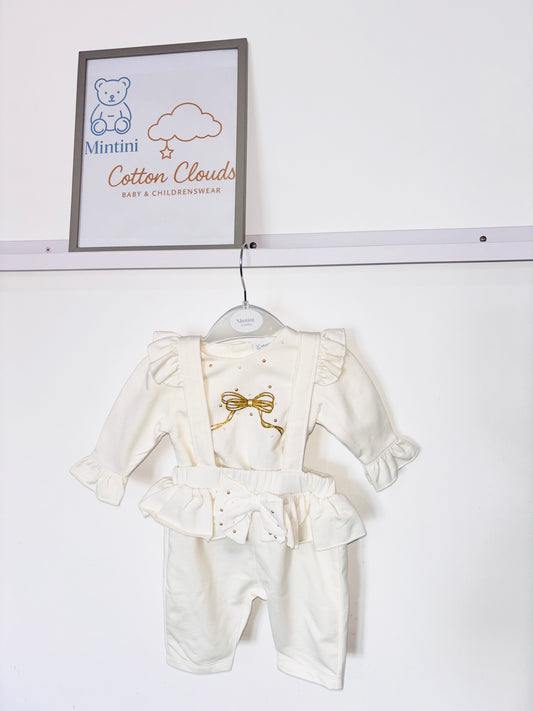 Mintini Ivory Bow Dungaree Set AW25