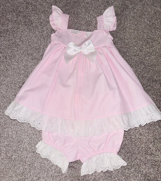 Pink Bow Dress & Bloomer Set