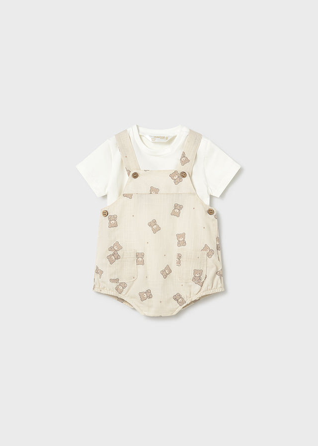 Mayoral Beige Teddy Dungaree & T-shirt