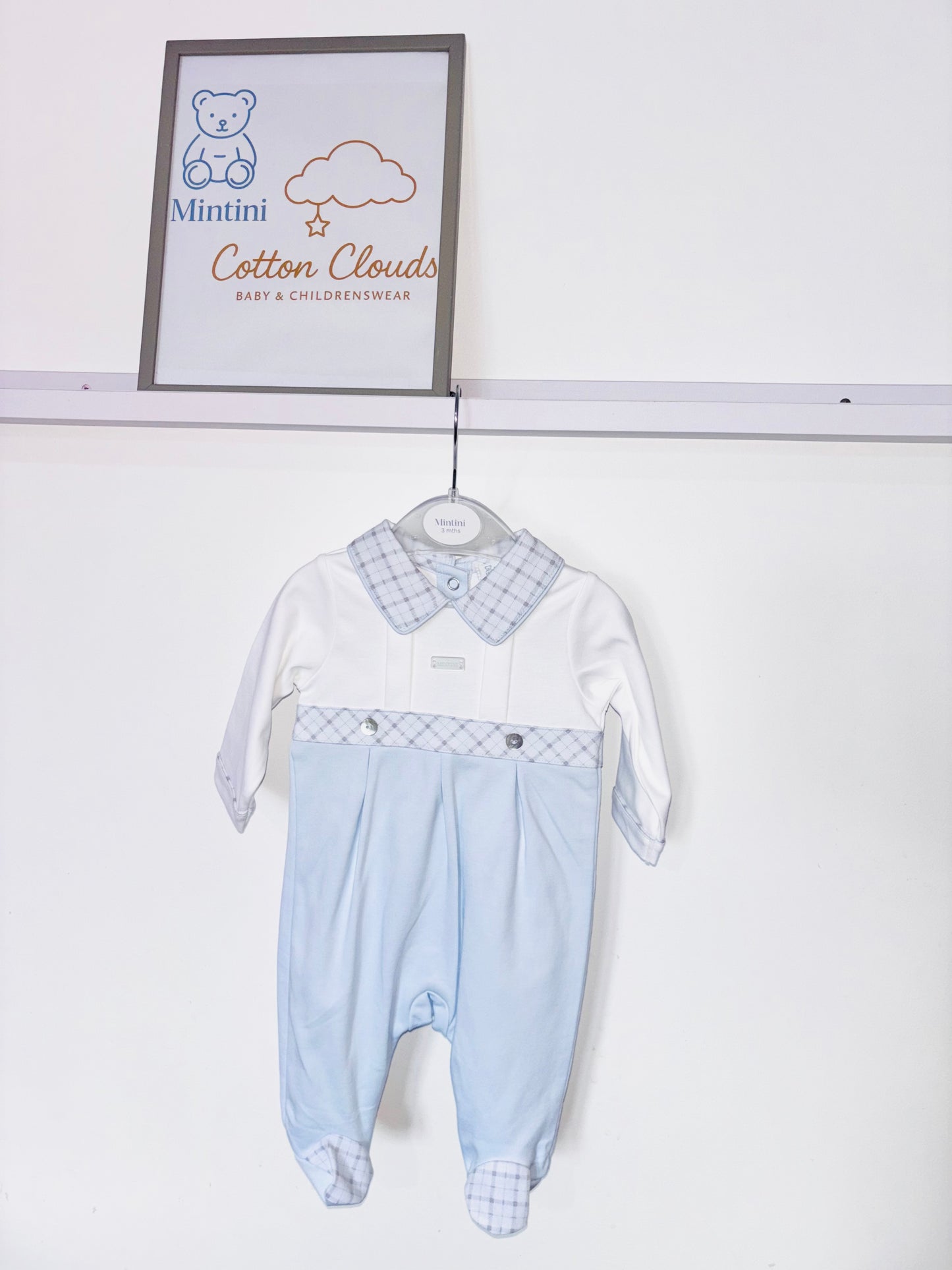 Mintini White with Blue Check Onesie